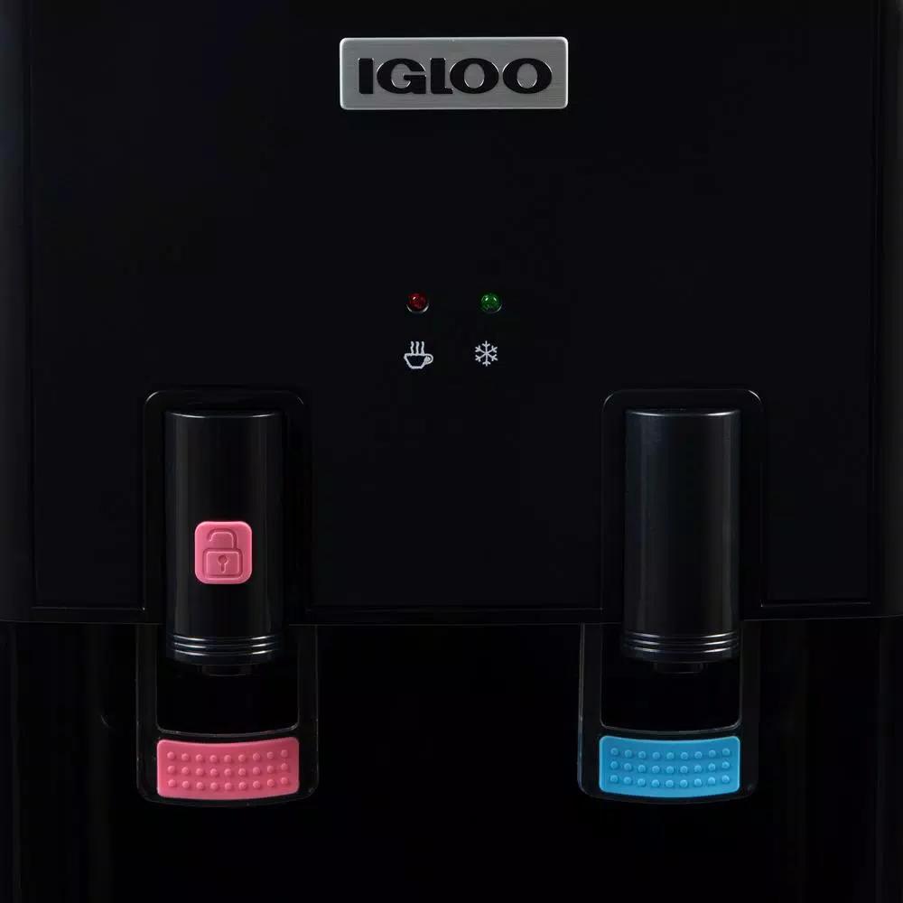 Igloo Top Loading Water Dispenser, Hot and Cold Water Cooler in Black and Stainless Steel