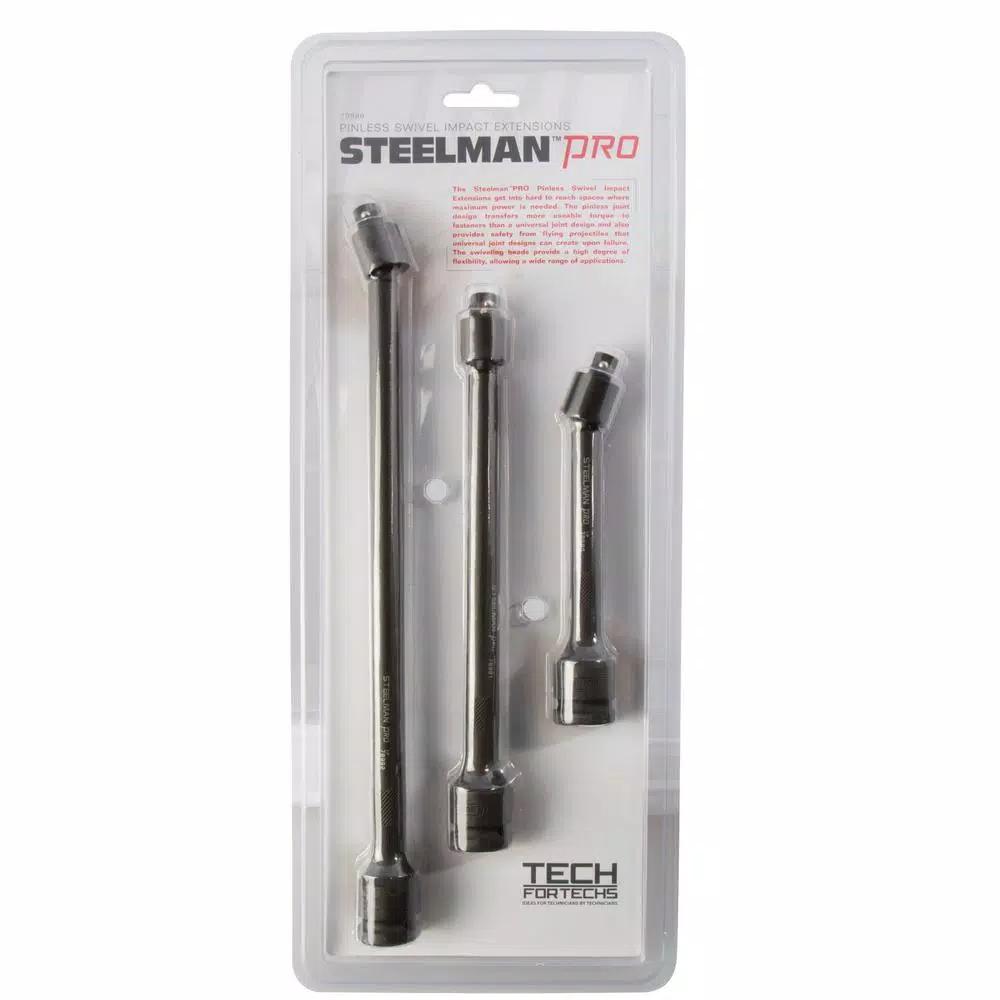 STEELMAN PRO 3-Piece Pinless Swivel Impact Extension Adapter Set, 1/2 in. Drive to 3/8 in. Drive