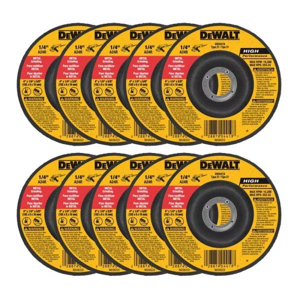 DEWALT 4 in. x 1/4 in. x 5/8 in. Aluminum Oxide Metal Grinding Wheels, 24 Grit (10-Pack)