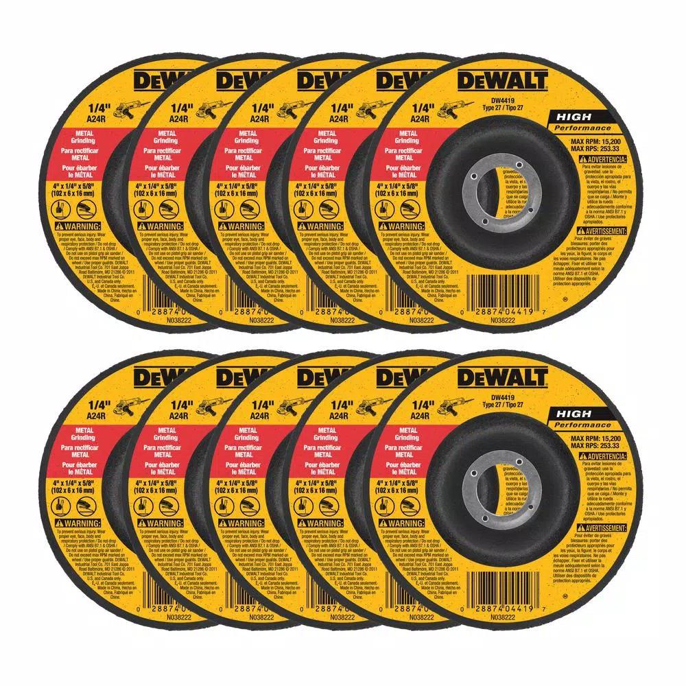 DEWALT 4 in. x 1/4 in. x 5/8 in. Aluminum Oxide Metal Grinding Wheels, 24 Grit (10-Pack)