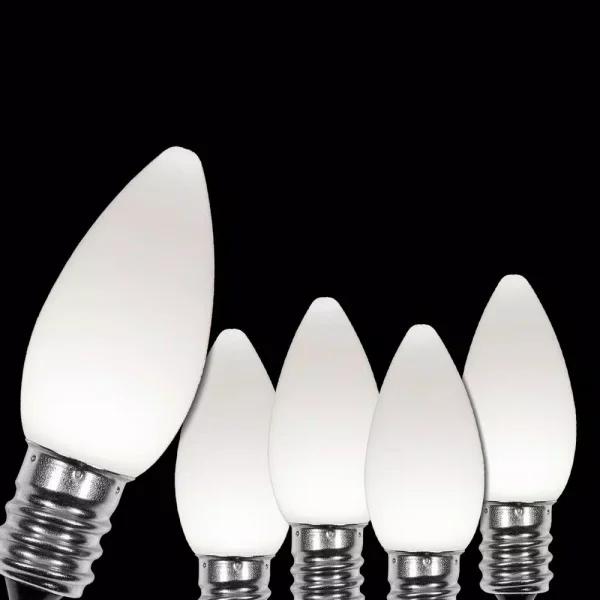 Wintergreen Lighting OptiCore C7 LED Cool White Smooth Opaque Christmas Light Bulbs, 25-Pack