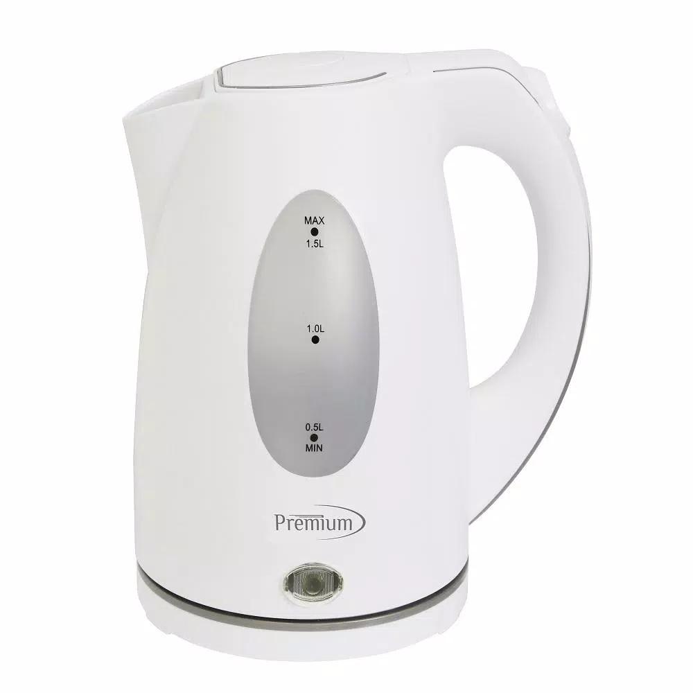 PREMIUM 6-Cup Cordless White Electric Tea Kettle with Detachable Base, 1.6 QT