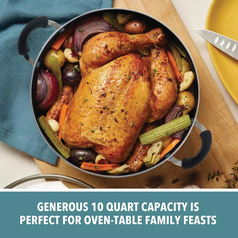 Farberware 10.5 Qt. Aluminum Nonstick Stock Pot with Glass Lid, Black