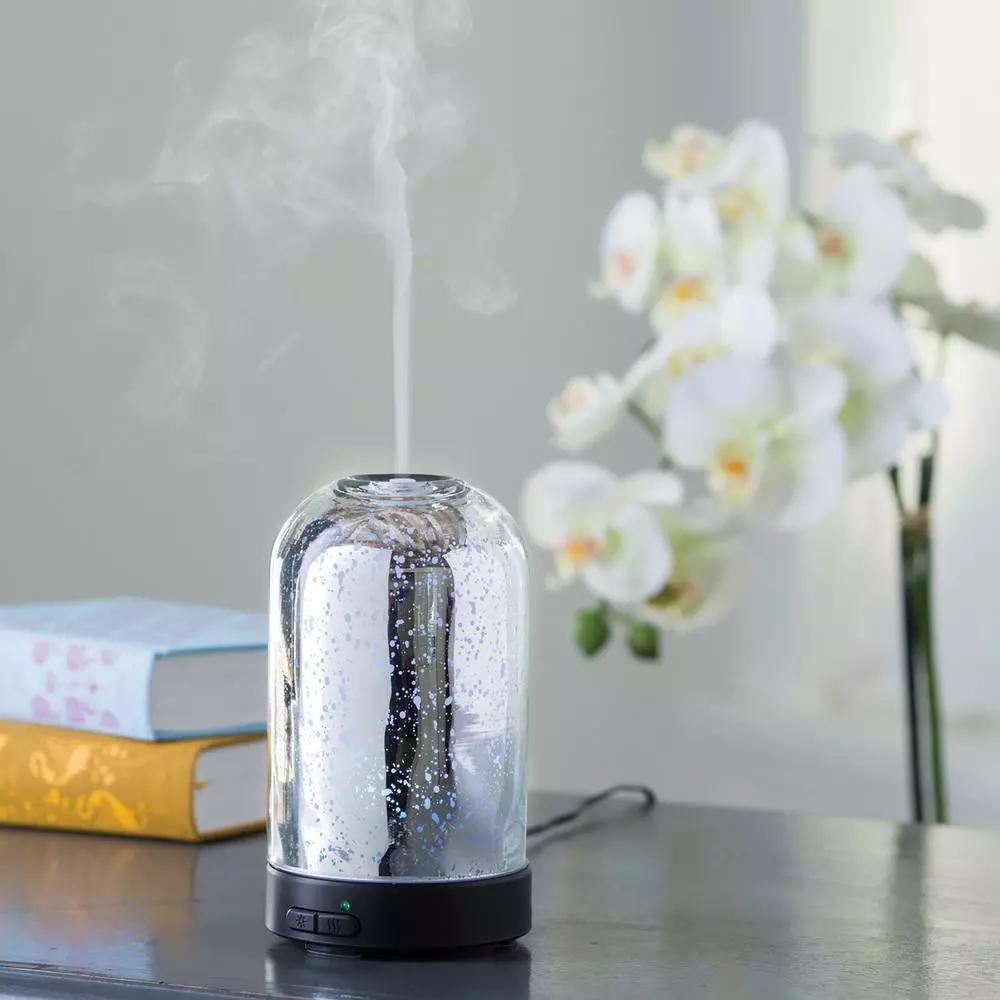 Airome 9.3 in Mercury Glass Ultrasonic Essential Oil Diffuser - Silver