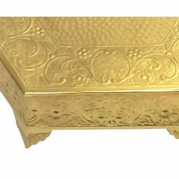 Benzara 16 in. Hexagonal Gold Metal Wedding Cake Stand with Embossed Art Detail thumbnail 3