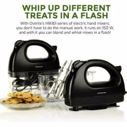 Ovente HM161 5-Speed Electric Hand Mixer, 150W, with Stainless Steel Chrome Beaters and Snap-On Storage Case, Black thumbnail 2