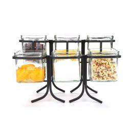 Mind Reader 6-Compartment Black Metal Condiment Server with 6 Removable 8 oz Glass Jars thumbnail 5