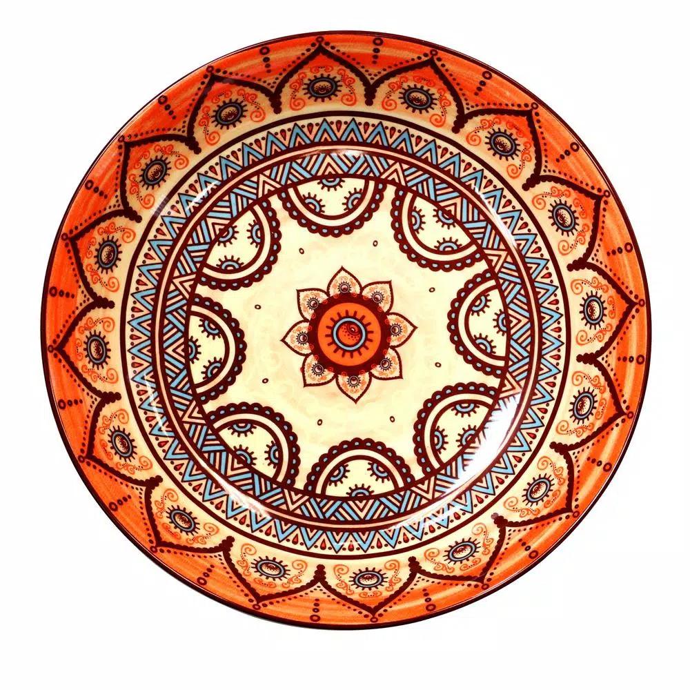 Elama Zen Rust Mozaik 16-Piece Stoneware Dinnerware Set, Service for 4, Orange Bohemian Style
