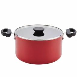 Farberware Neat Nest 6-Quart Aluminum Nonstick Saucepot with Glass Lid, Red thumbnail 1