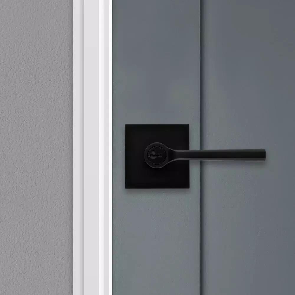 Kwikset Lisbon Signature Series Square Exterior Entry Door Lever, Iron Black, SmartKey Security