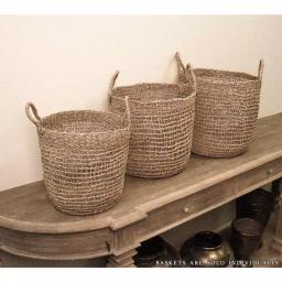 Zentique Hand Woven Seagrass Cylindrical Decorative Basket with Handles, Beige thumbnail 4