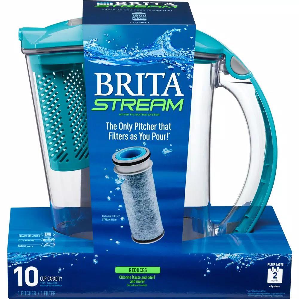 Brita Stream 10-Cup Filter-As-You-Pour Water Pitcher with Filter, Lake Blue