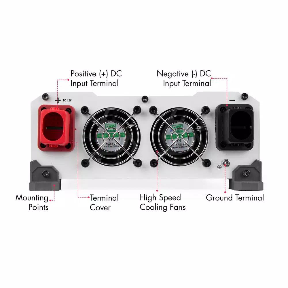 Wagan Tech Pure Line 2000-Watt Pure Sine Wave Inverter, 4000-Watt Peak, 12V DC to 120V AC, ETL Certified