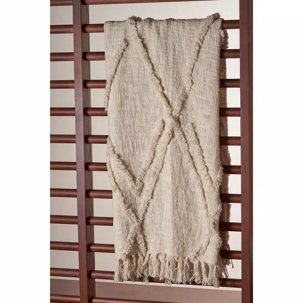 LR Resources LR Home Handmade Boho Tufted Cotton Throw Blanket with Fringe, Beige, 50 x 60 in
