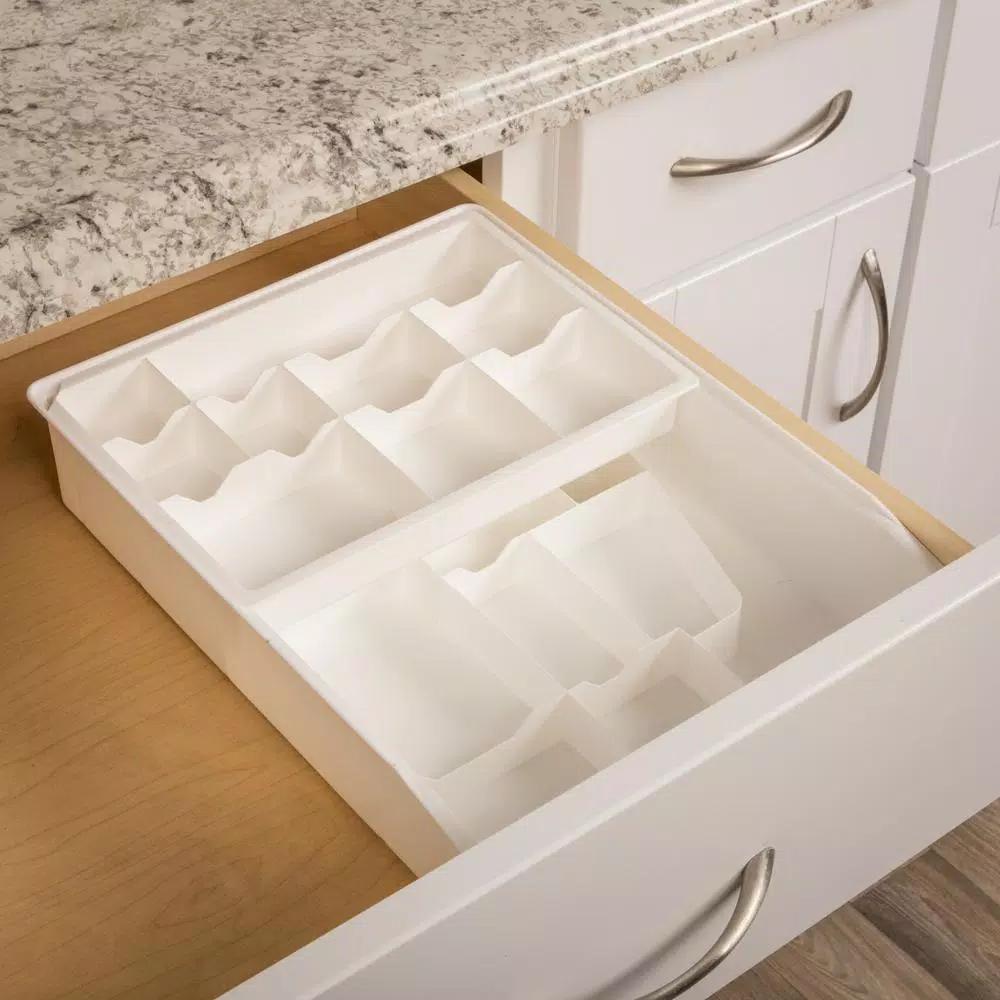 Real Solutions for Real Life White 6-Compartment 2-Tier Drawer Organizer for Office, Craft, and Kitchen Supplies
