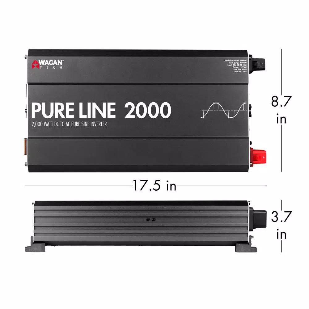 Wagan Tech Pure Line 2000-Watt Pure Sine Wave Inverter, 4000-Watt Peak, 12V DC to 120V AC, ETL Certified