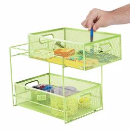MIND READER 2-Tier Metal Mesh Utensil Caddy & Organizer, Green thumbnail 2