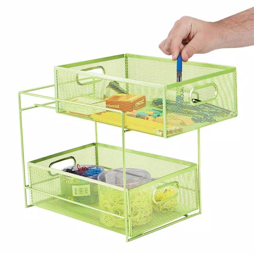 MIND READER 2-Tier Metal Mesh Utensil Caddy & Organizer, Green