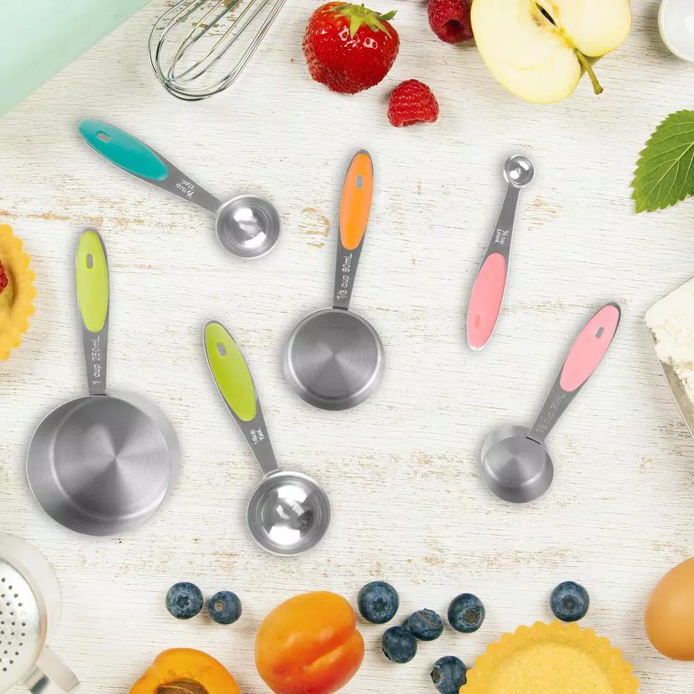 Classic Cuisine 10-Piece Stainless Steel Measuring Cups and Spoons Set with Silicone Handles