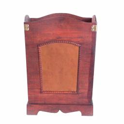 Vintiquewise Rustic Cherry Wood Decorative Trash Bin with Faux Leather Accents and Handles thumbnail 4