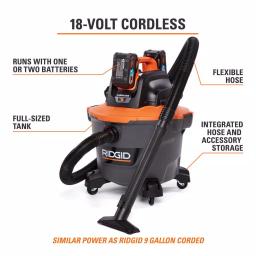 RIDGID 9 Gal. Cordless Wet/Dry Shop Vacuum Kit with (2) 18V OCTANE 3.0 Ah Lithium-Ion Batteries and Charger thumbnail 3