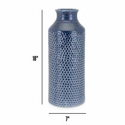 IMAX Skye Blue Large Ceramic Floor Vase - 18in Cylindrical Textured Vase thumbnail 5