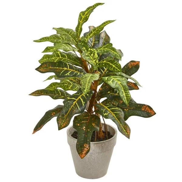 Nearly Natural 2 ft. Artificial Croton Plant with Beige Planter