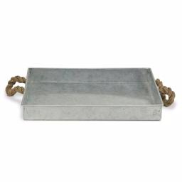 Cheungs Galvanized Metal Rectangular Decorative Tray with Rope Handles - Farmhouse & Industrial Style thumbnail 3