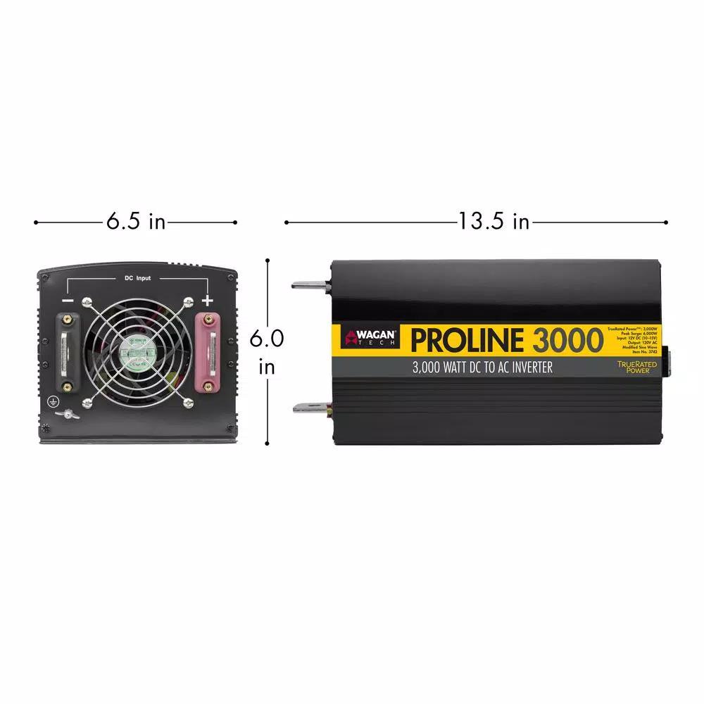Wagan Tech Pro Line 3000W Power Inverter, 6000W Peak Surge, 12V DC to 115V AC