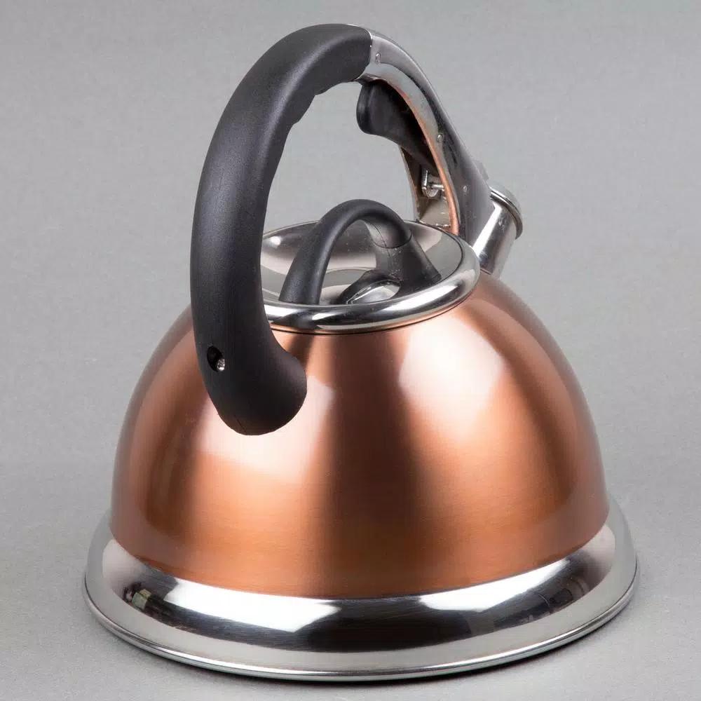 Creative Home Camille 3.0 Qt. Stainless Steel Whistling Tea Kettle with Aluminum Capsulated Bottom, Metallic Copper