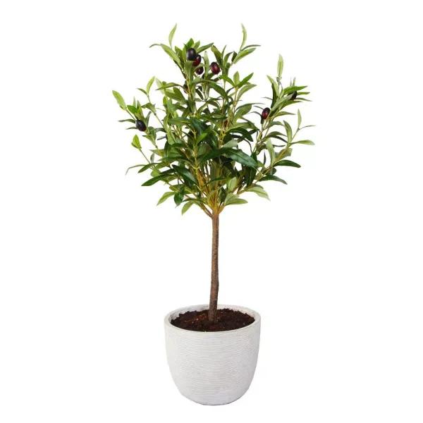 Flora Bunda 28 in. Faux Olive Tree in Gray Cement Pot