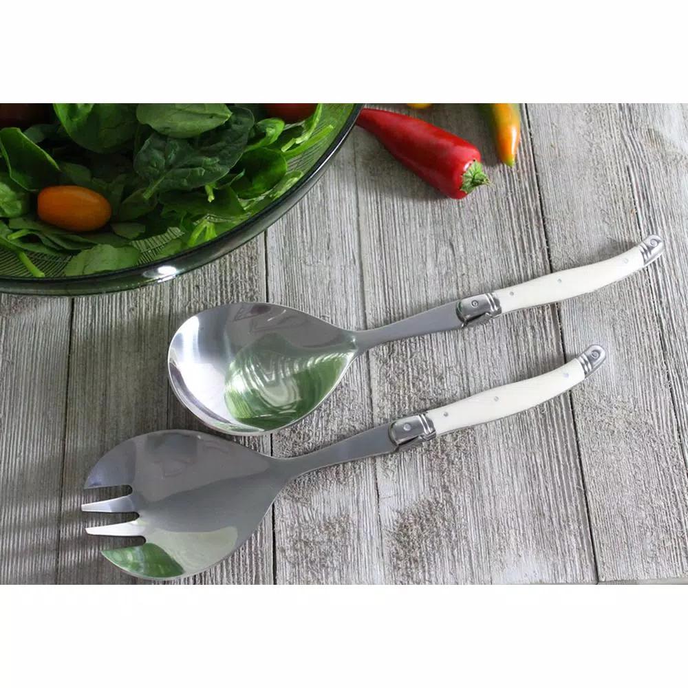 Unbranded French Home Laguiole 2-Piece Faux Ivory Salad Servers Set, Stainless Steel