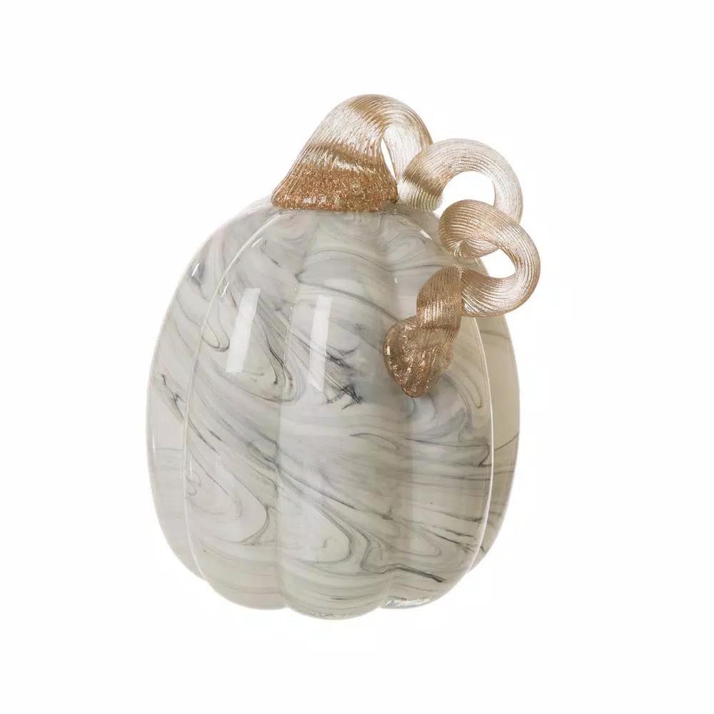 Glitzhome Gray Marble Glass Pumpkin Set of 2 - Handmade Tabletop Decoration