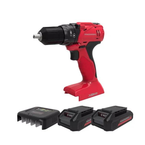 Powerworks 20V Cordless Brushless 3/8 in. Drill/Driver Kit with Two 1.5 Ah Batteries, Charger, and Bag