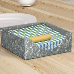 Benzara Galvanized Steel Napkin Holder with Folding Wooden Handle - Gray Vintage Style thumbnail 5