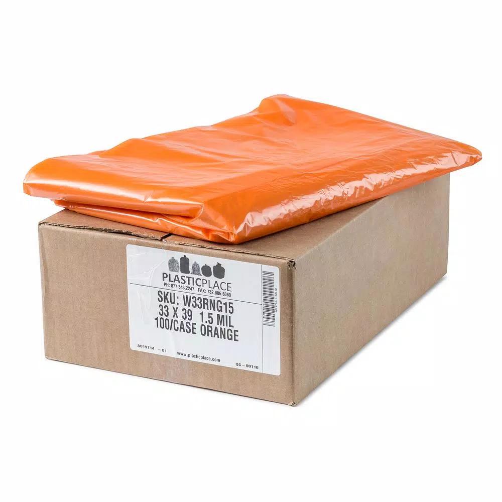 Plasticplace 32-33 Gallon Orange Trash Bags, 1.2 Mil Low Density Polyethylene, 100 Count Case