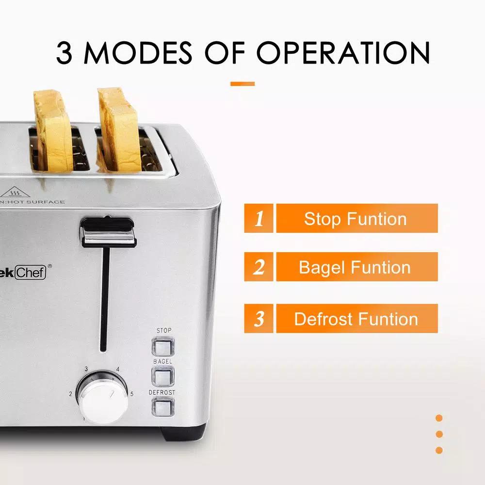 Boyel Living 1500W 4-Slice Wide Slot Silver Toaster with 6 Shade Settings and Removable Crumb Tray