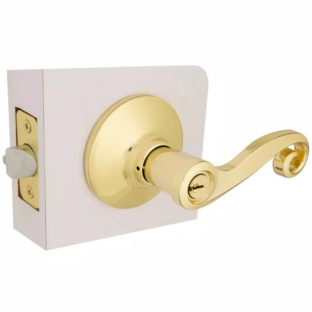 Defiant Scroll Keyed Entry Door Lever, Polished Brass