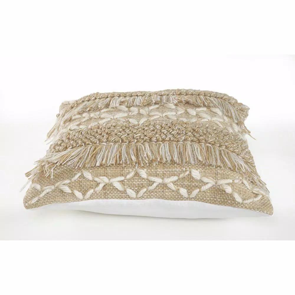 LR Home 20 in. x 20 in. Rustic Beige and White Geometric Fringe Throw Pillow
