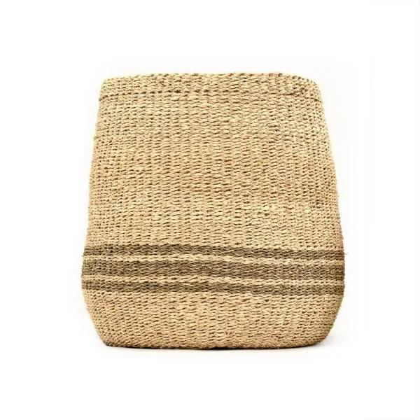 Zentique Hand Woven Seagrass and Palm Leaf Large Decorative Basket with Dark Pin Stripes