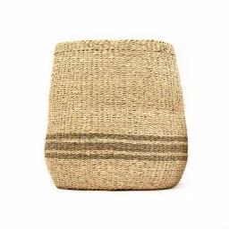 Zentique Hand Woven Seagrass and Palm Leaf Large Decorative Basket with Dark Pin Stripes thumbnail 1