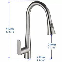 Vanity Art Brushed Nickel Single-Handle Pull-Down Kitchen Faucet with Sprayer Wand thumbnail 6
