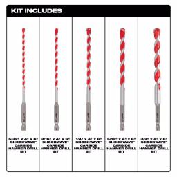 Milwaukee SHOCKWAVE Carbide Hammer Drill Bit Set, 5-Piece Masonry Bit Kit thumbnail 3