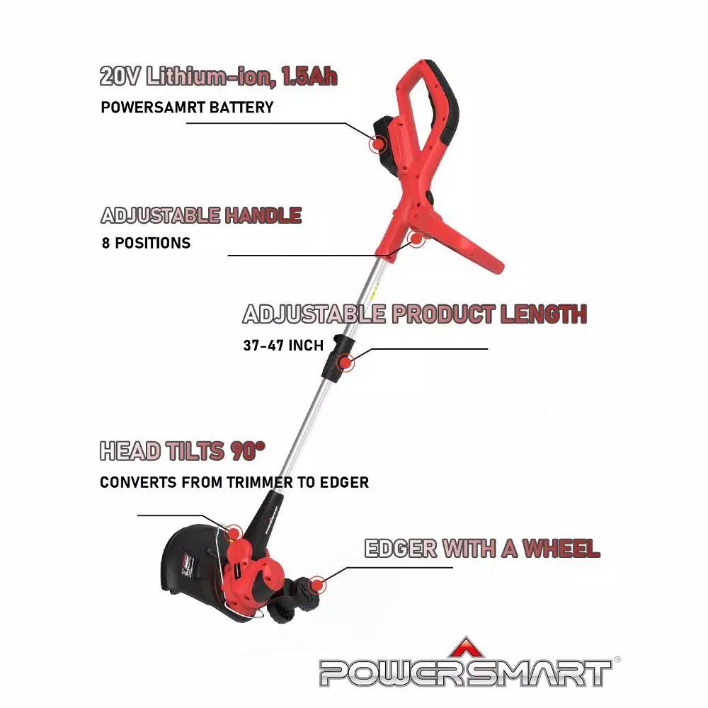 PowerSmart 20V Cordless Lithium-Ion Handheld String Trimmer with 1.5 Ah Battery and Charger