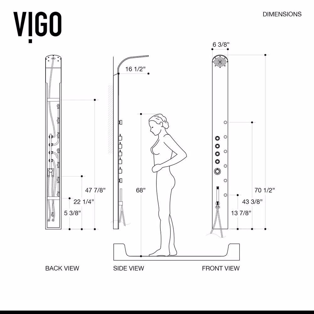 VIGO Brielle 70.5 in. Stainless Steel 6-Jet High Pressure Shower Panel System with Rainhead and Handheld