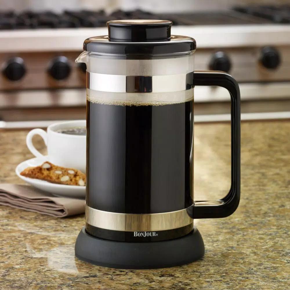 BonJour Coffee & Tea Riviera 8-Cup French Press with Coaster and Scoop, Black