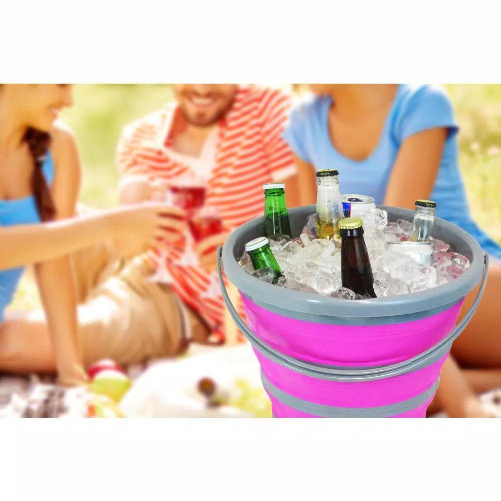 Southern Homewares 2.65 Gal. Pink Collapsible Silicone Bucket Deluxe - Heavy Duty Storage Pail