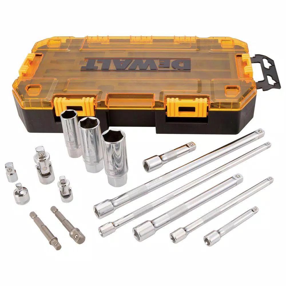 DEWALT 15-Piece 1/4 in. and 3/8 in. Drive Socket Accessory Set with Case and 9 ft. Tape Measure