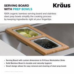 Kraus Workstation Kitchen Sink Bamboo Serving Board Set with 2 Stainless Steel Prep Bowls thumbnail 8