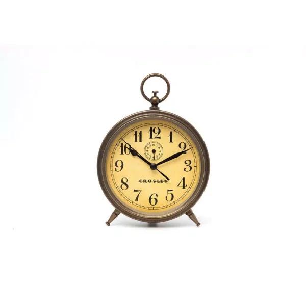 Crosley 33328A Round Antique Bronze Metal Analog Alarm Clock with Glass Lens